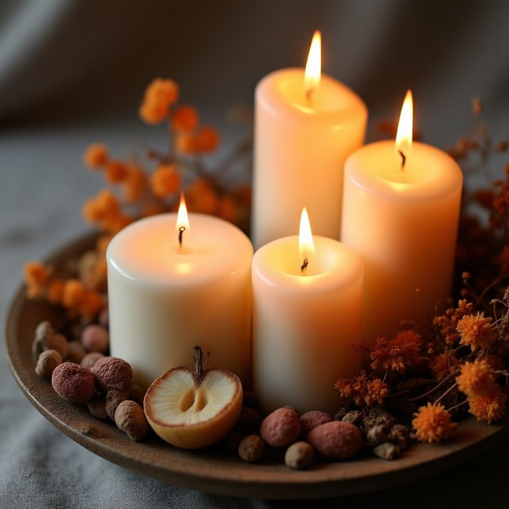 Candle arrangement with natural elements